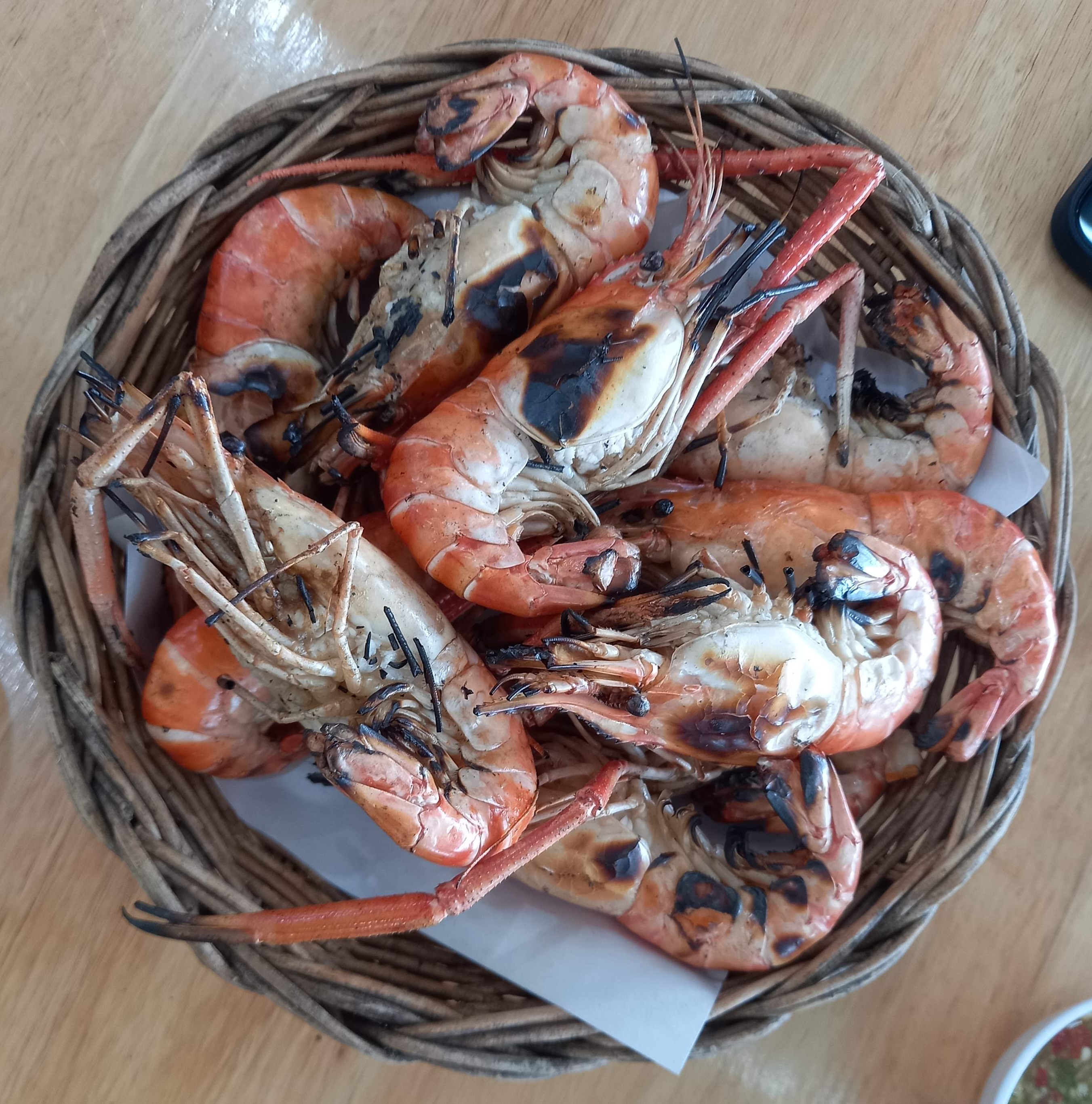 Grilled prawns at riverside Ayutthaya restaurant