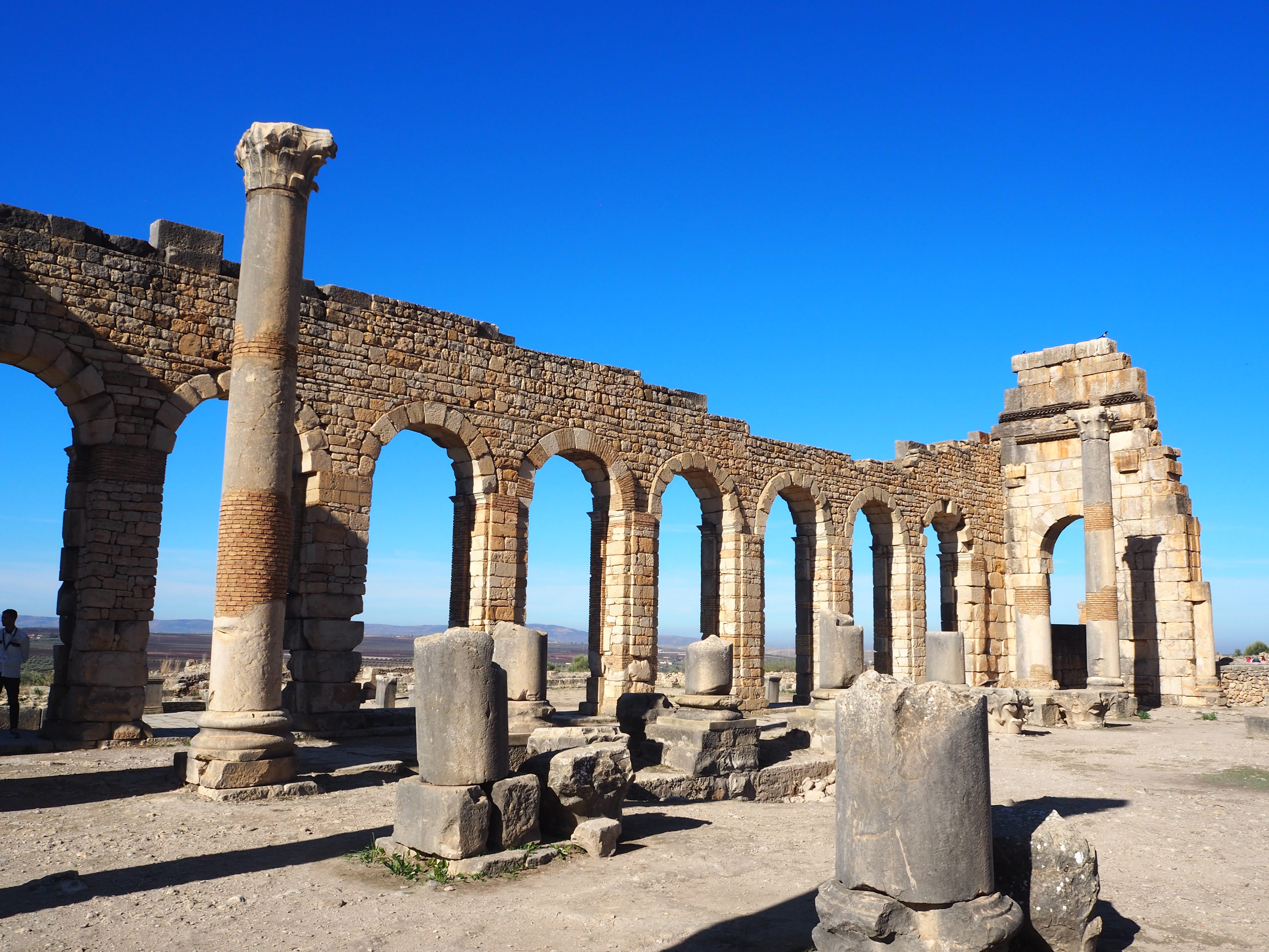 Volubilis archaeological site, Roman ruins with views across the valley